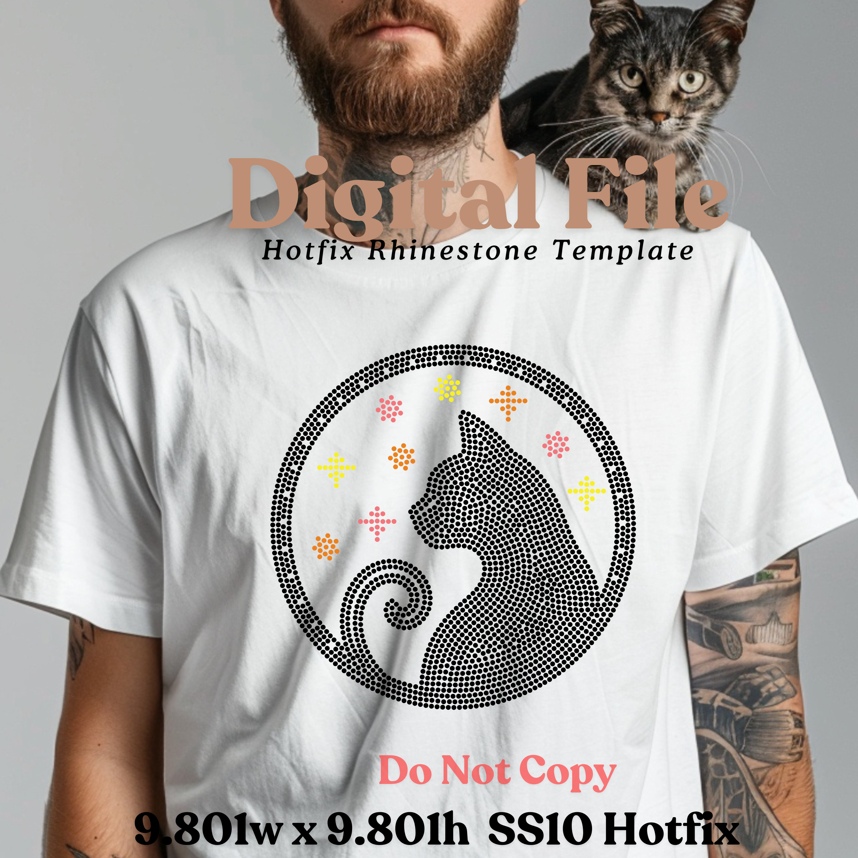 Cat Silhouette Rhinestone Template (Digital Download)