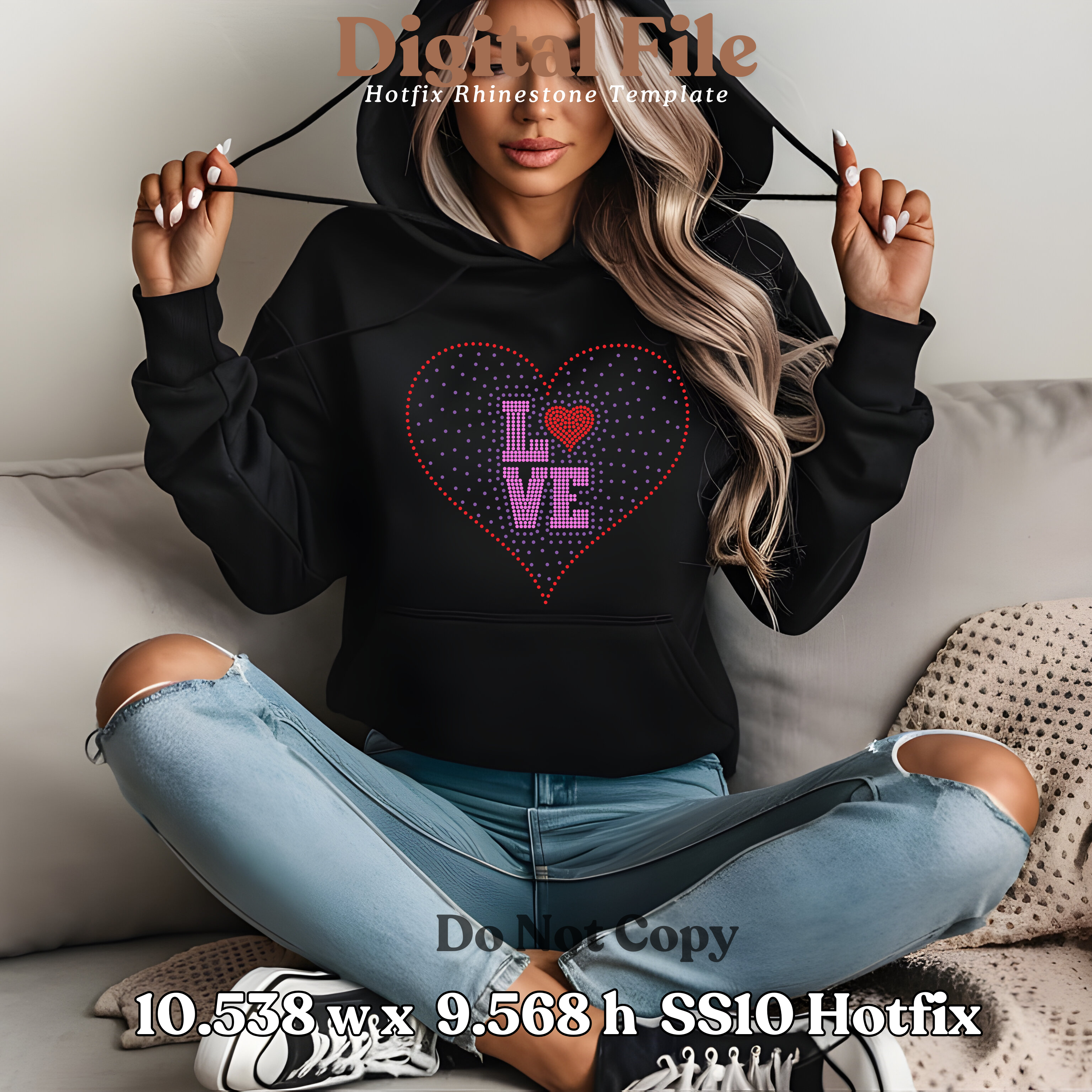 LOVE Heart Rhinestone Template (Digital Download)