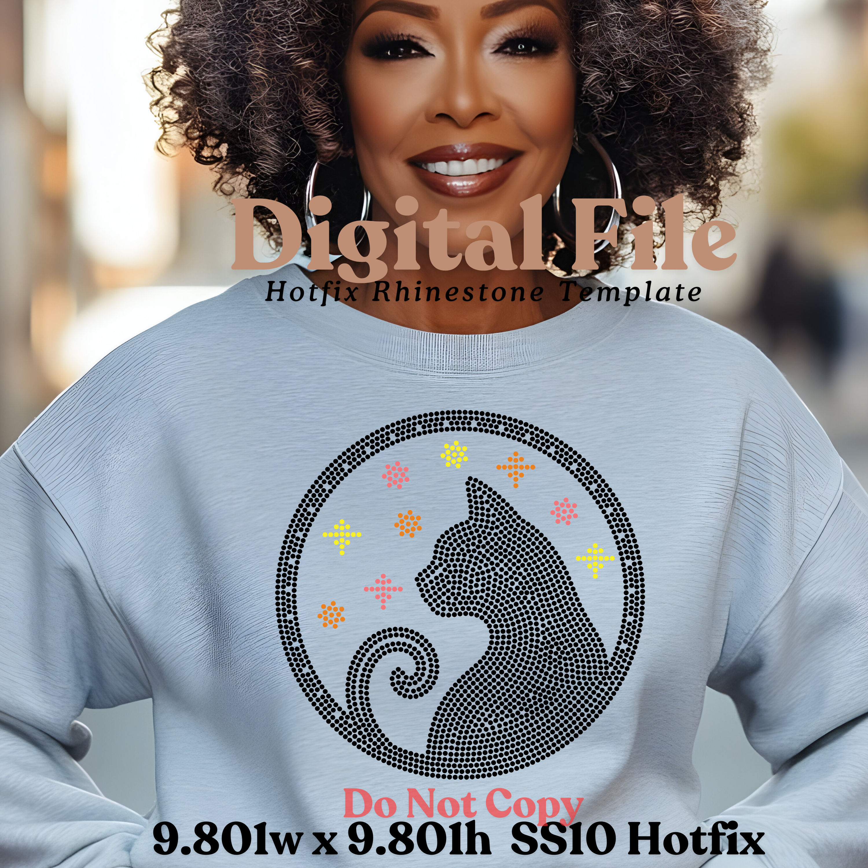 Cat Silhouette Rhinestone Template (Digital Download)