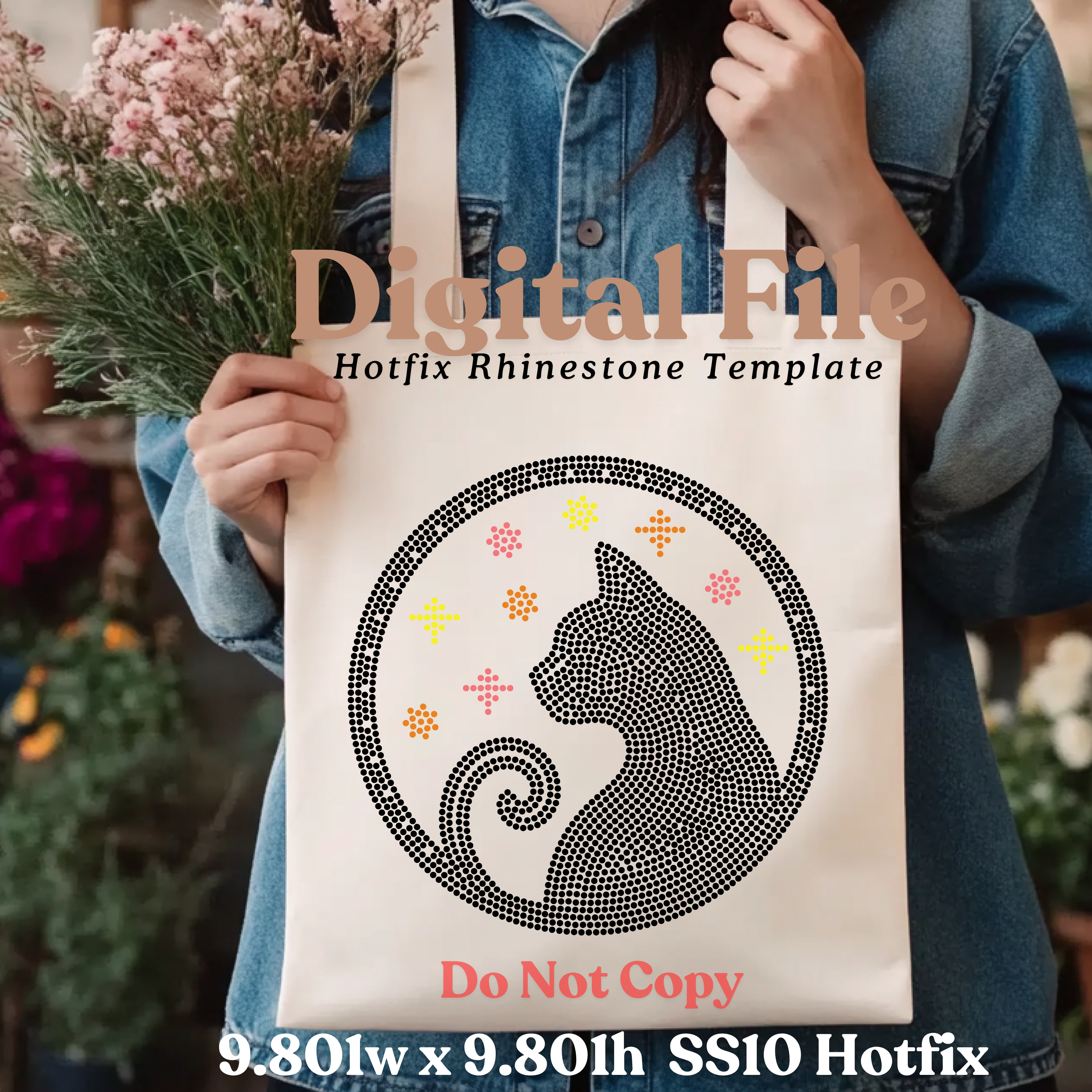 Cat Silhouette Rhinestone Template (Digital Download)