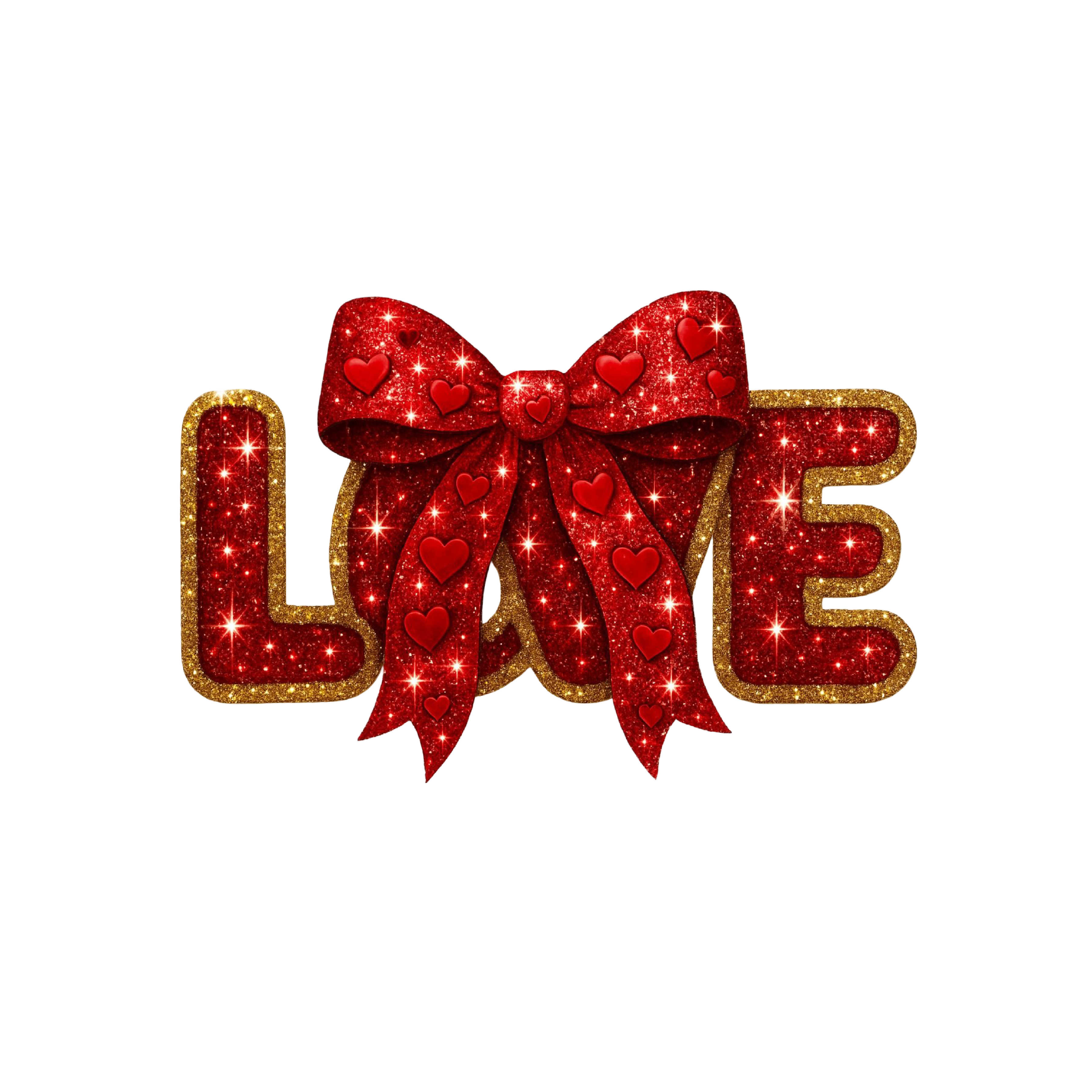 Red Glitter Love with Gold Outline and Ribbon DTF