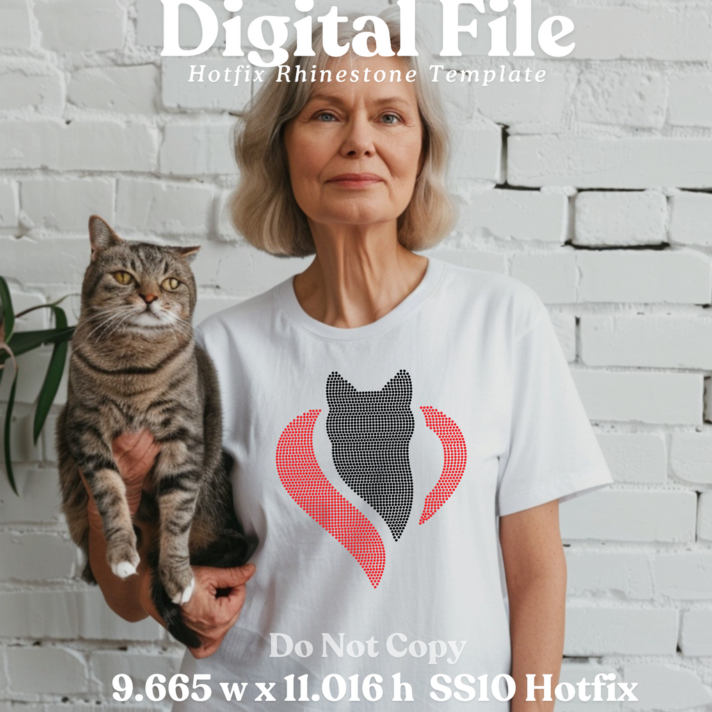 Heart Cat Rhinestone Template (Digital Download)