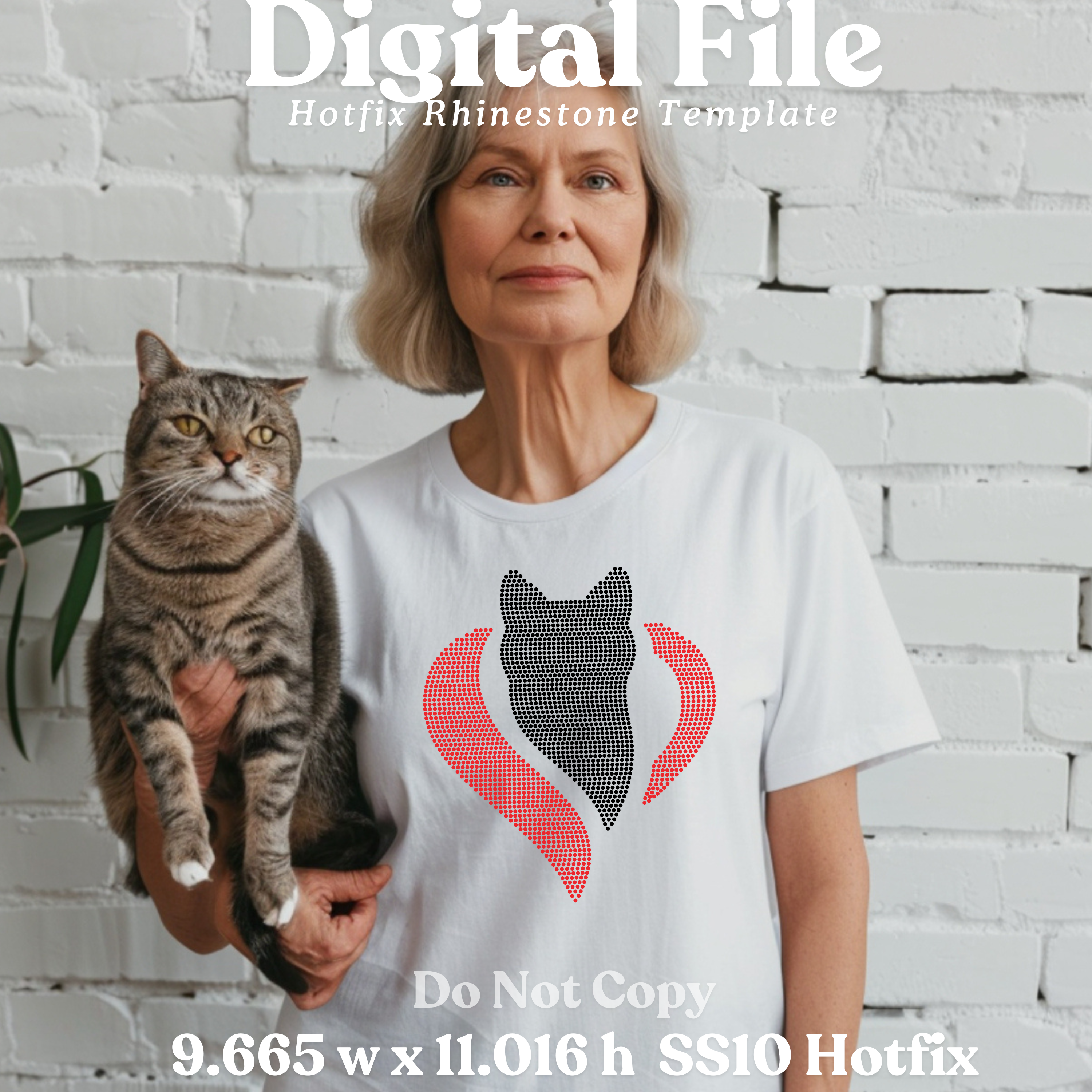 Heart Cat Rhinestone Template (Digital Download)
