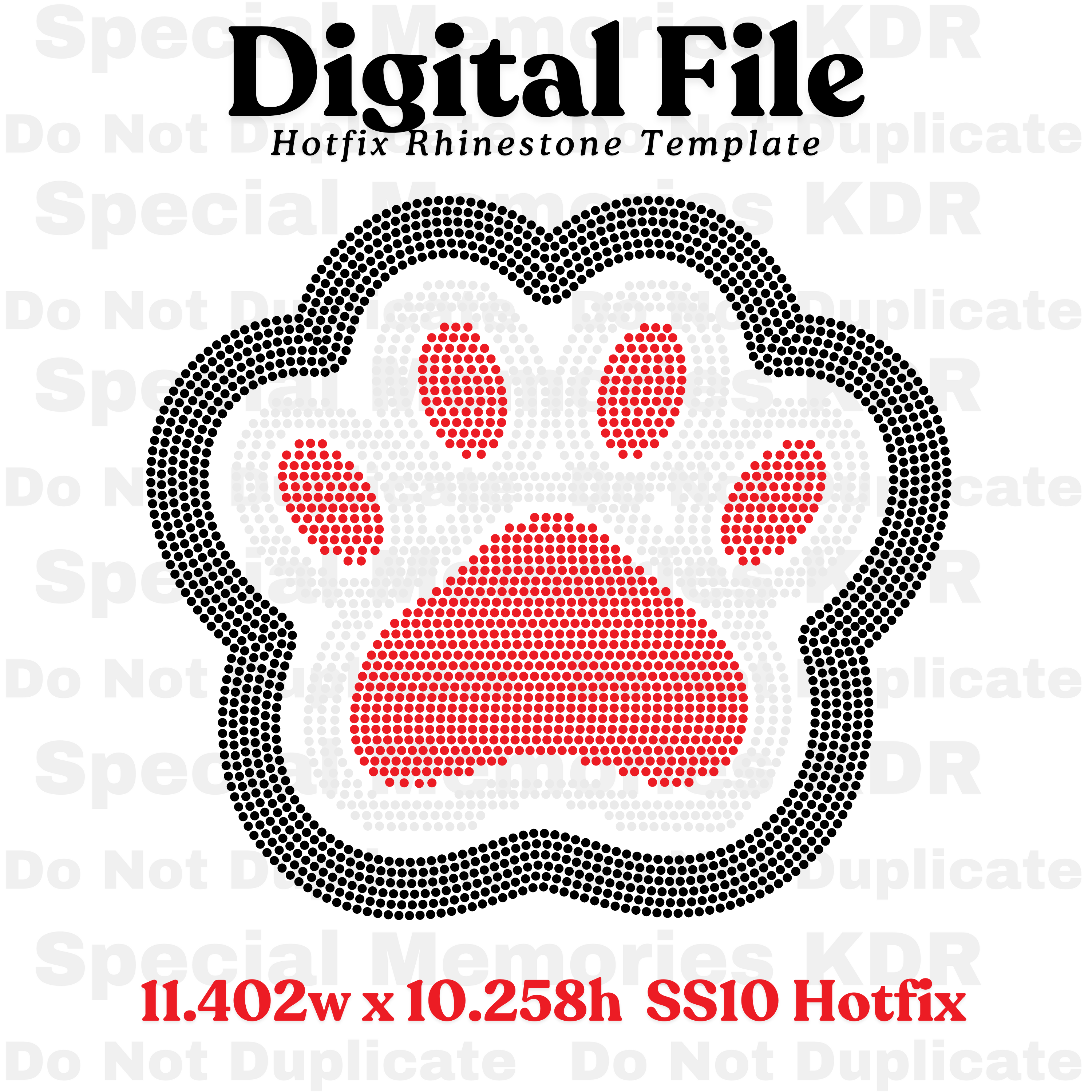 Adult/Large Paw Print Rhinestone Template (Digital Download)
